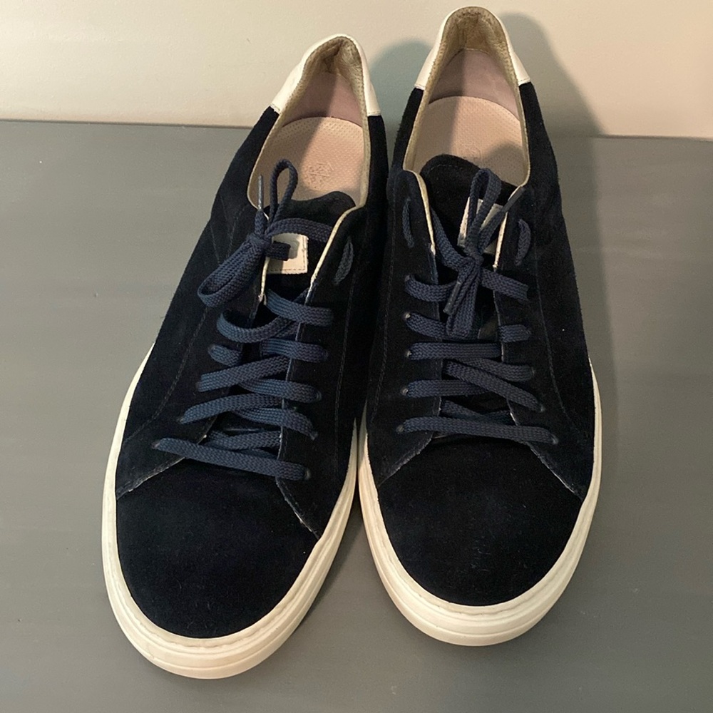 Brunello Cucinelli Navy Suede Sneakers with Cream Trim